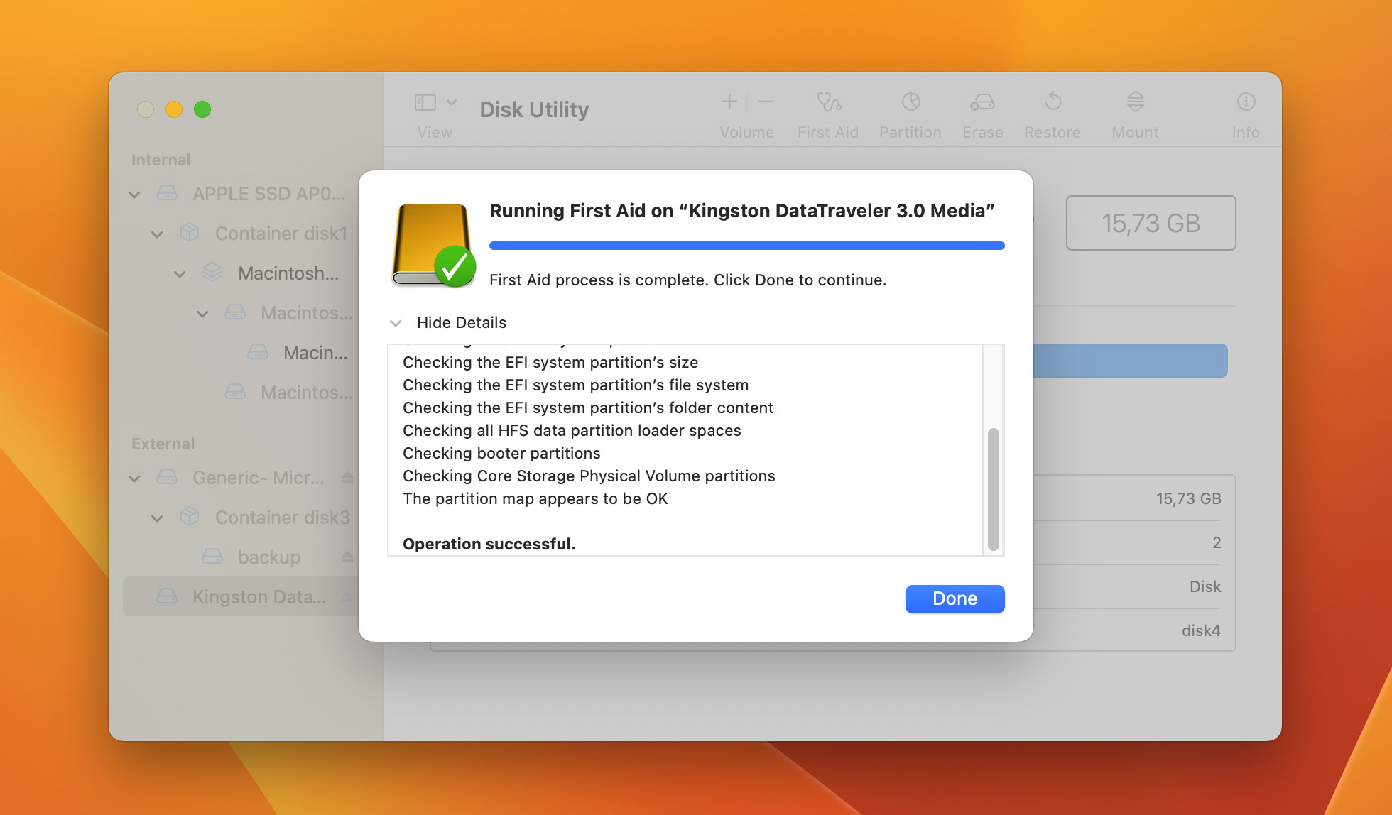 Disk Utility successfully repaired your card