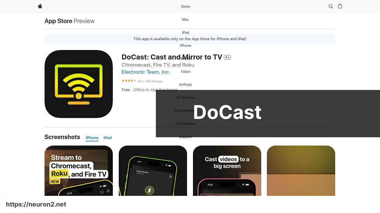 https://apps.apple.com/us/app/docast-cast-and-mirror-to-tv/id6446948344 screenshot