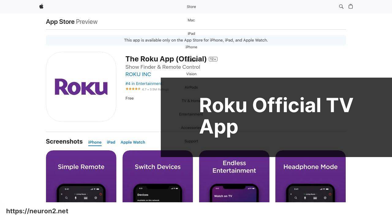 https://apps.apple.com/us/app/roku-apps-official-tv-app/id482066631 screenshot